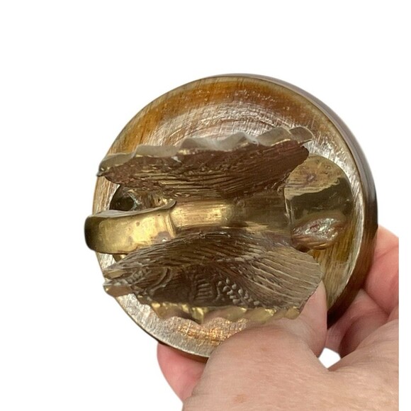 Vintage Solid Brass American Eagle Paperweight Statue Sculpture on Wood Base - Picture 8 of 11
